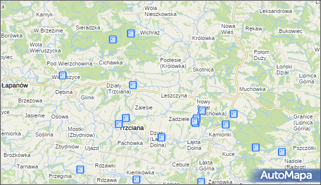 mapa Leszczyna gmina Trzciana, Leszczyna gmina Trzciana na mapie Targeo