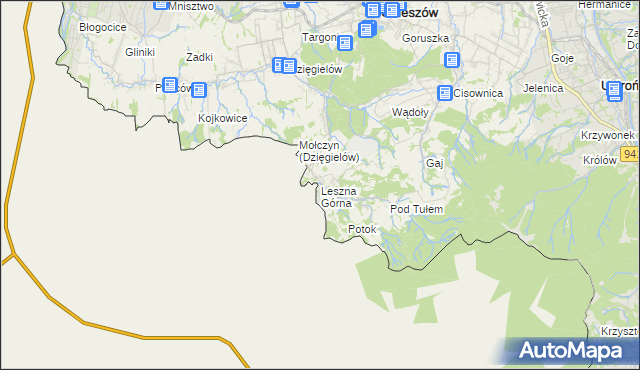 mapa Leszna Górna, Leszna Górna na mapie Targeo
