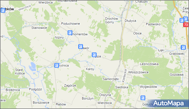 mapa Lipa gmina Sobków, Lipa gmina Sobków na mapie Targeo