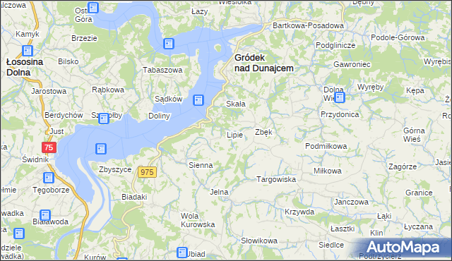 mapa Lipie gmina Gródek nad Dunajcem, Lipie gmina Gródek nad Dunajcem na mapie Targeo