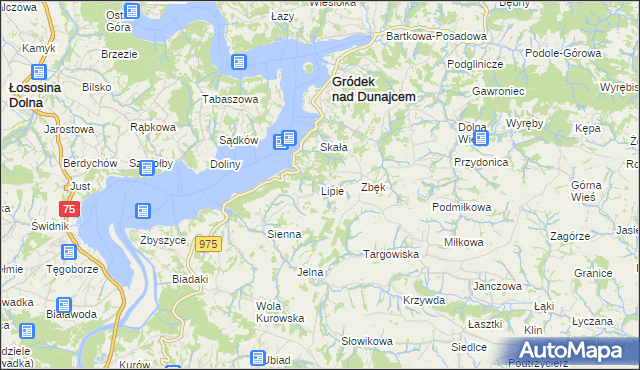 mapa Lipie gmina Gródek nad Dunajcem, Lipie gmina Gródek nad Dunajcem na mapie Targeo