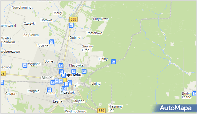 mapa Lipiny gmina Hajnówka, Lipiny gmina Hajnówka na mapie Targeo