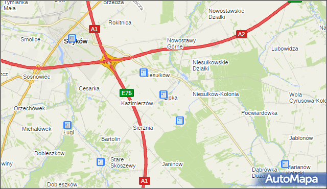 mapa Lipka gmina Stryków, Lipka gmina Stryków na mapie Targeo