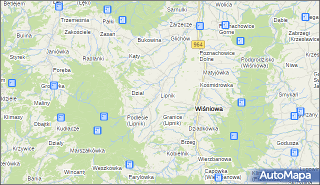 mapa Lipnik gmina Wiśniowa, Lipnik gmina Wiśniowa na mapie Targeo