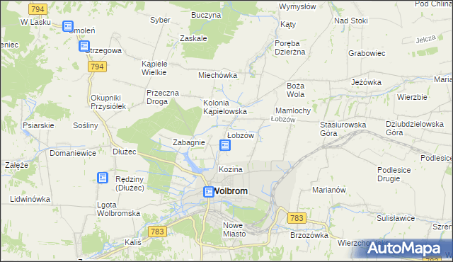 mapa Łobzów gmina Wolbrom, Łobzów gmina Wolbrom na mapie Targeo