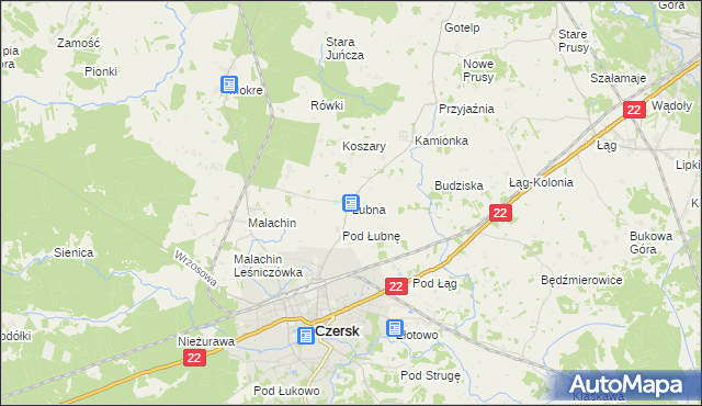 mapa Łubna gmina Czersk, Łubna gmina Czersk na mapie Targeo