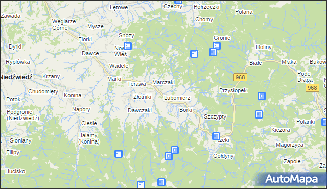 mapa Lubomierz gmina Mszana Dolna, Lubomierz gmina Mszana Dolna na mapie Targeo