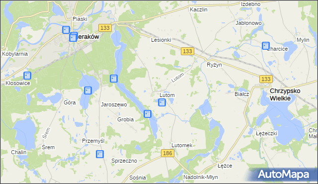 mapa Lutom gmina Sieraków, Lutom gmina Sieraków na mapie Targeo