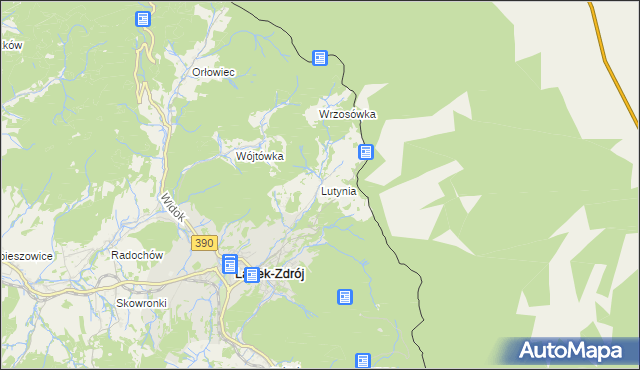 mapa Lutynia gmina Lądek-Zdrój, Lutynia gmina Lądek-Zdrój na mapie Targeo