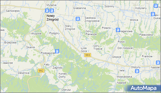 mapa Łysa Góra gmina Nowy Żmigród, Łysa Góra gmina Nowy Żmigród na mapie Targeo
