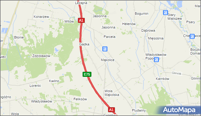 mapa Mąkolice gmina Głowno, Mąkolice gmina Głowno na mapie Targeo