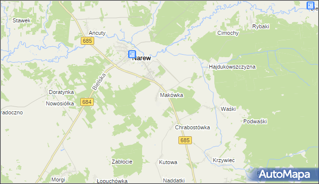 mapa Makówka gmina Narew, Makówka gmina Narew na mapie Targeo