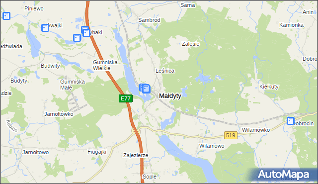 mapa Małdyty, Małdyty na mapie Targeo