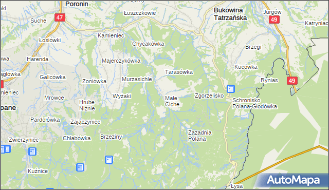 mapa Małe Ciche, Małe Ciche na mapie Targeo