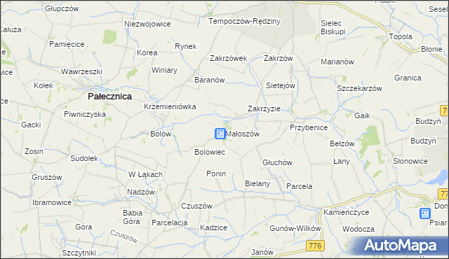 mapa Małoszów gmina Skalbmierz, Małoszów gmina Skalbmierz na mapie Targeo