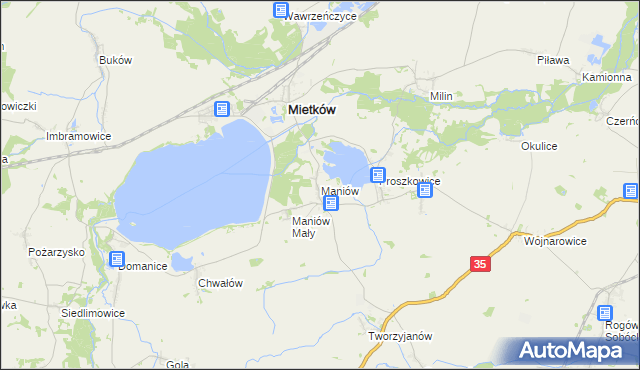 mapa Maniów gmina Mietków, Maniów gmina Mietków na mapie Targeo
