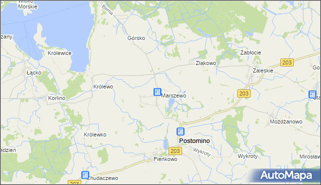 mapa Marszewo gmina Postomino, Marszewo gmina Postomino na mapie Targeo