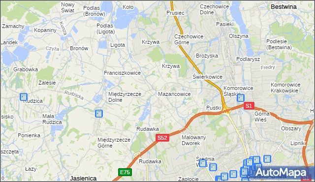 mapa Mazańcowice, Mazańcowice na mapie Targeo