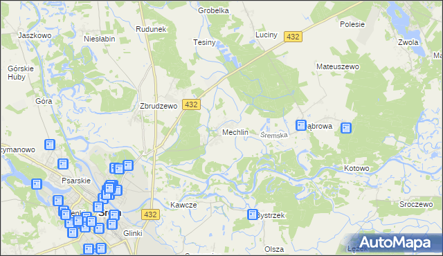 mapa Mechlin gmina Śrem, Mechlin gmina Śrem na mapie Targeo