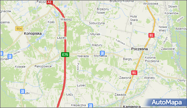 mapa Michałów gmina Poczesna, Michałów gmina Poczesna na mapie Targeo