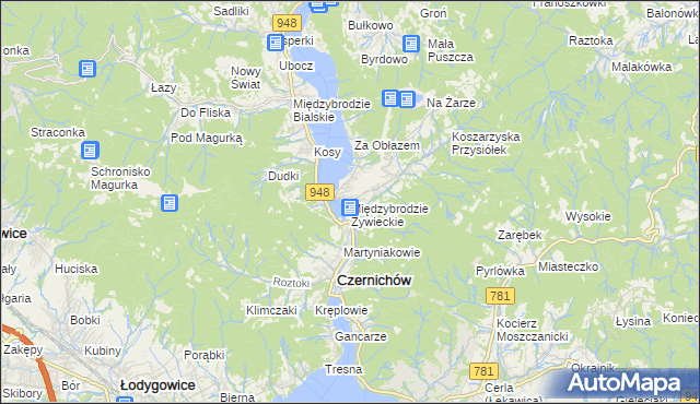 mapa Międzybrodzie Żywieckie, Międzybrodzie Żywieckie na mapie Targeo