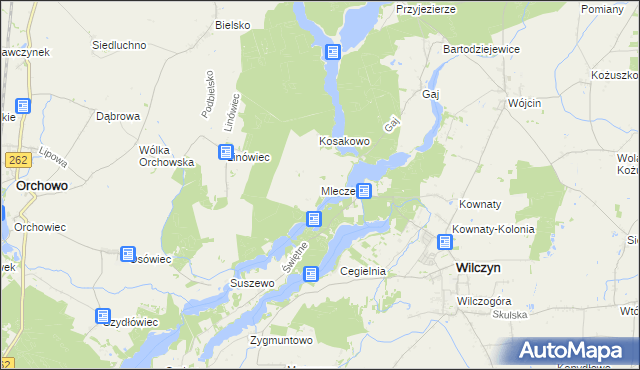 mapa Mlecze gmina Orchowo, Mlecze gmina Orchowo na mapie Targeo