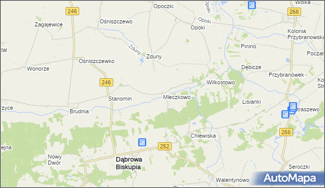 mapa Mleczkowo gmina Dąbrowa Biskupia, Mleczkowo gmina Dąbrowa Biskupia na mapie Targeo