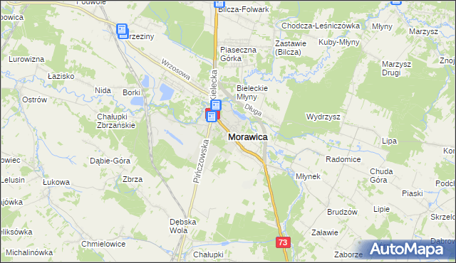 mapa Morawica powiat kielecki, Morawica powiat kielecki na mapie Targeo