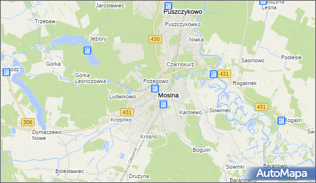 mapa Mosina powiat poznański, Mosina powiat poznański na mapie Targeo