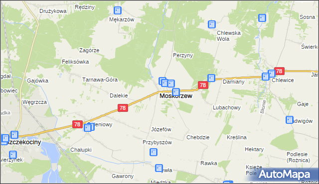 mapa Moskorzew, Moskorzew na mapie Targeo
