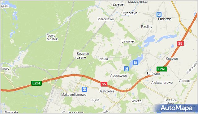 mapa Nekla gmina Dobrcz, Nekla gmina Dobrcz na mapie Targeo