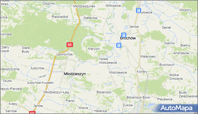 mapa Nowe Mistrzewice, Nowe Mistrzewice na mapie Targeo