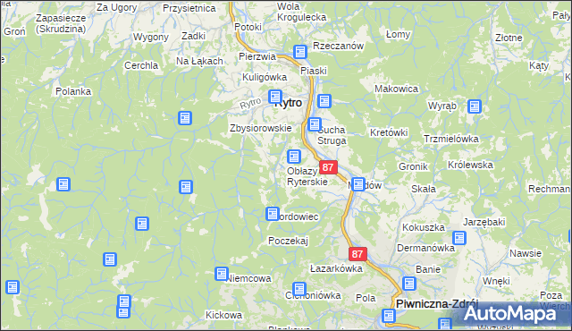 mapa Obłazy Ryterskie, Obłazy Ryterskie na mapie Targeo