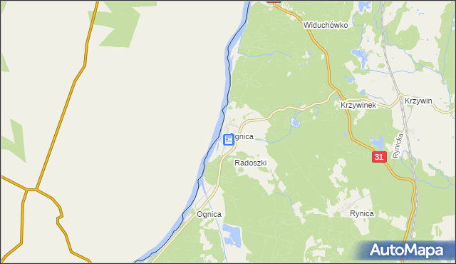 mapa Ognica gmina Widuchowa, Ognica gmina Widuchowa na mapie Targeo