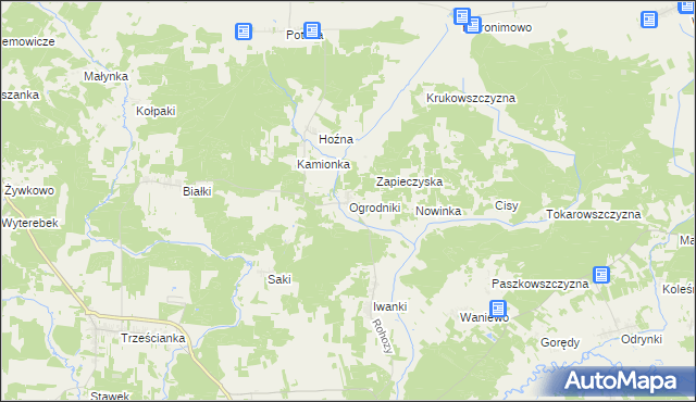 mapa Ogrodniki gmina Narew, Ogrodniki gmina Narew na mapie Targeo