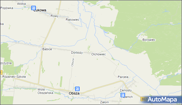 mapa Olchowiec gmina Obsza, Olchowiec gmina Obsza na mapie Targeo