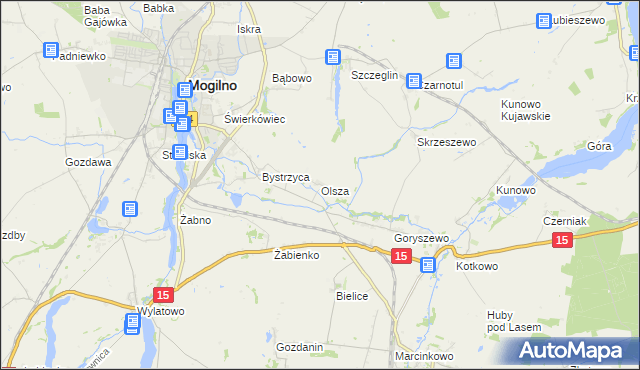 mapa Olsza gmina Mogilno, Olsza gmina Mogilno na mapie Targeo