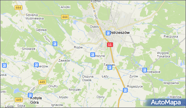 mapa Olszyna gmina Ostrzeszów, Olszyna gmina Ostrzeszów na mapie Targeo