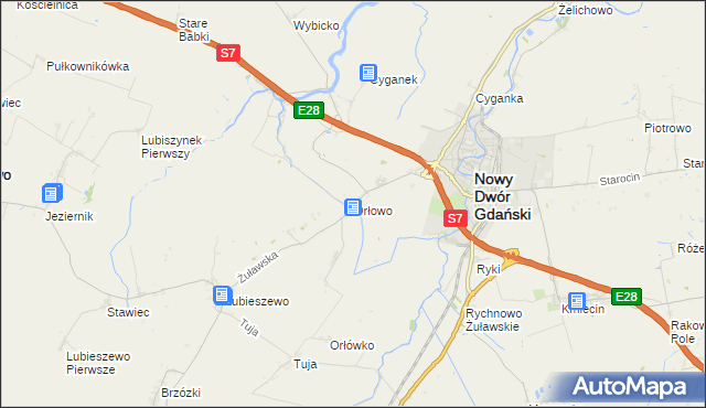 mapa Orłowo gmina Nowy Dwór Gdański, Orłowo gmina Nowy Dwór Gdański na mapie Targeo