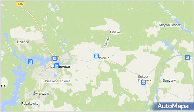 mapa Osiecko gmina Bledzew, Osiecko gmina Bledzew na mapie Targeo