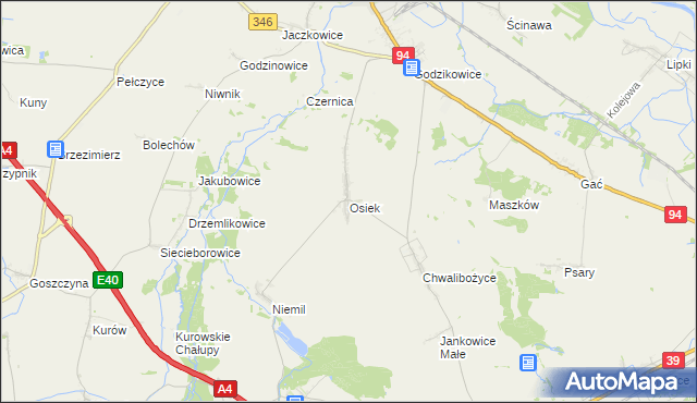 mapa Osiek gmina Oława, Osiek gmina Oława na mapie Targeo