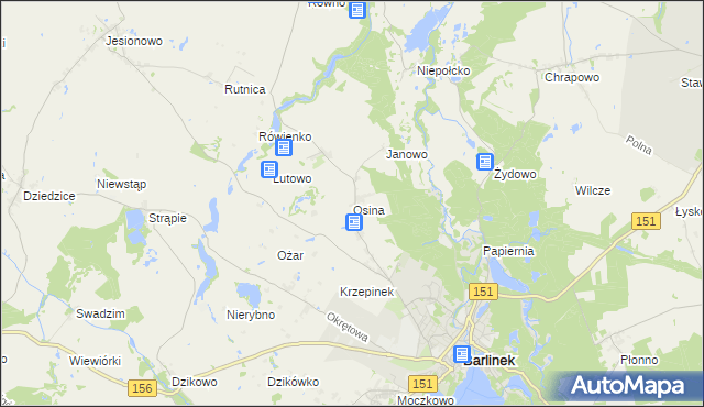 mapa Osina gmina Barlinek, Osina gmina Barlinek na mapie Targeo