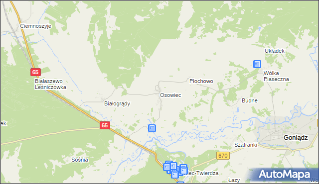 mapa Osowiec gmina Goniądz, Osowiec gmina Goniądz na mapie Targeo