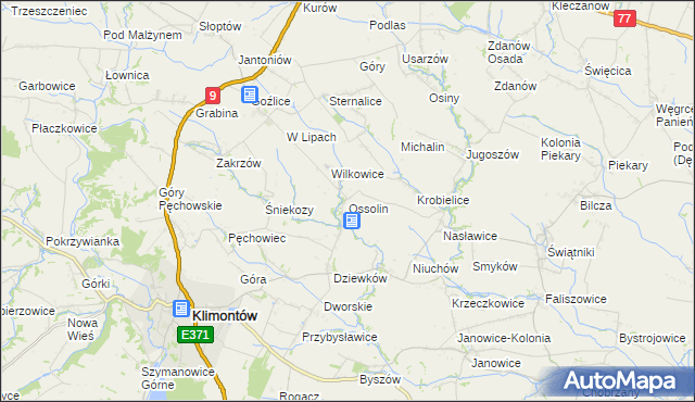 mapa Ossolin gmina Klimontów, Ossolin gmina Klimontów na mapie Targeo