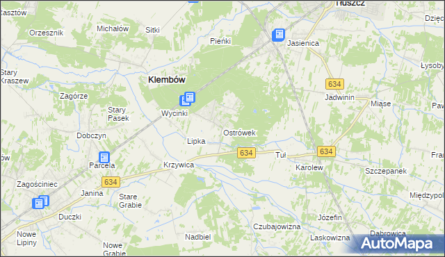 mapa Ostrówek gmina Klembów, Ostrówek gmina Klembów na mapie Targeo