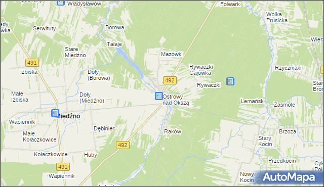 mapa Ostrowy nad Okszą, Ostrowy nad Okszą na mapie Targeo