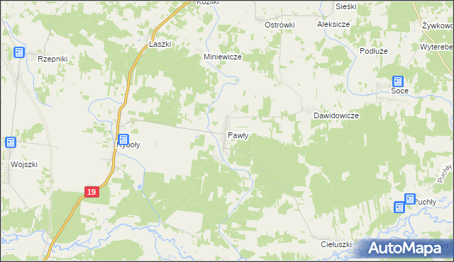 mapa Pawły gmina Zabłudów, Pawły gmina Zabłudów na mapie Targeo