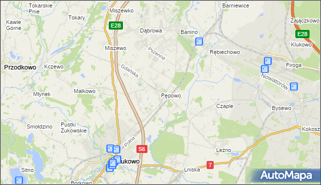 mapa Pępowo gmina Żukowo, Pępowo gmina Żukowo na mapie Targeo