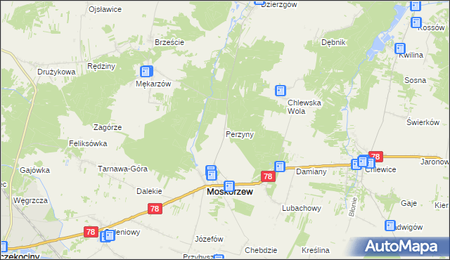 mapa Perzyny gmina Moskorzew, Perzyny gmina Moskorzew na mapie Targeo