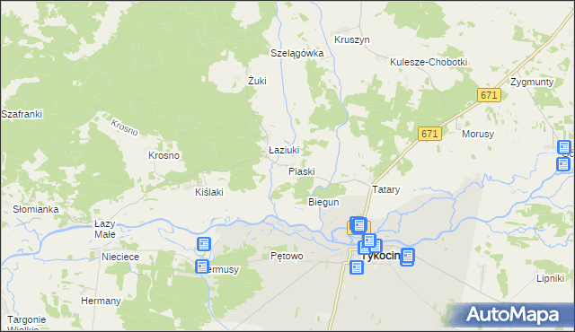 mapa Piaski gmina Tykocin, Piaski gmina Tykocin na mapie Targeo